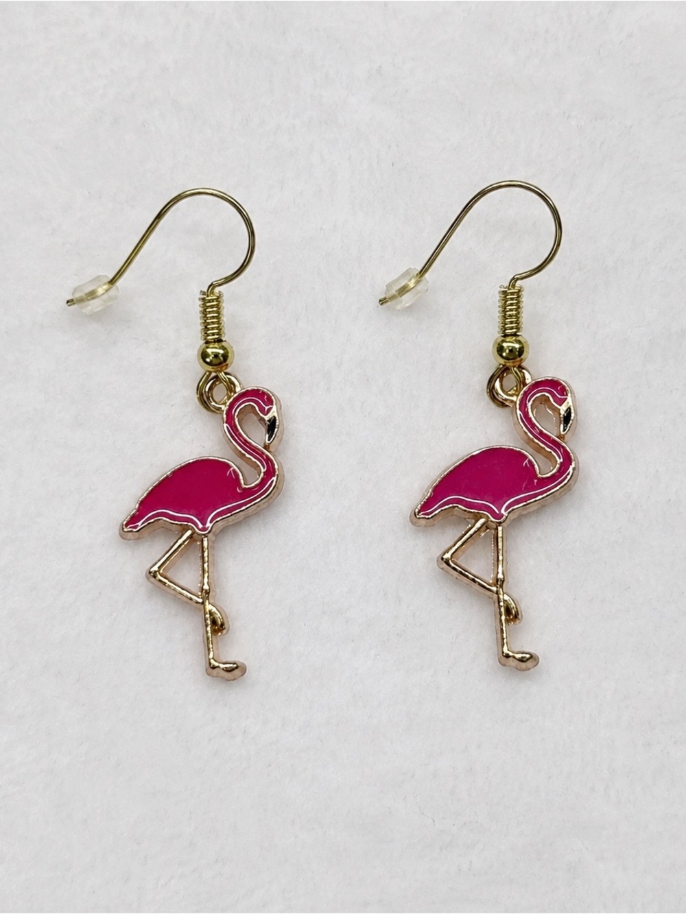 Pink Flamingo Dangle Earrings Gold Tone Tropical Bird Earrings